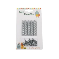 Overig Taartkaarsjes met houders Zilver 10st*** Kaarsjes En Vuurwerk