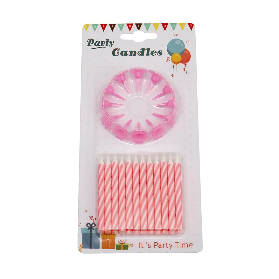 Overig Taartkaarsjes met houders Roze 24st* Kaarsjes En Vuurwerk