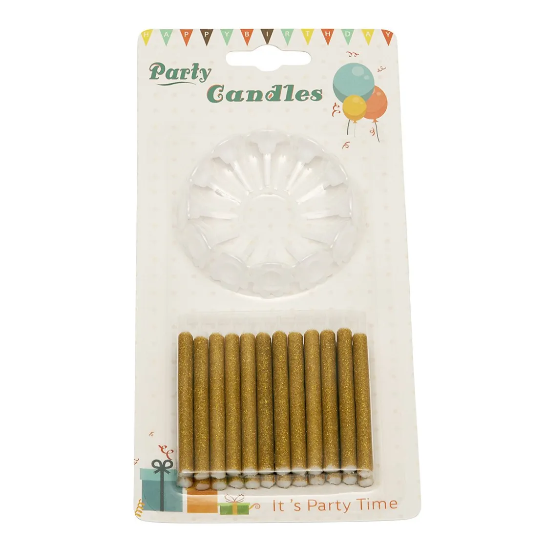 BrandNewCake Taartkaarsjes met houders Goud Glitter 24st* Kaarsjes En Vuurwerk