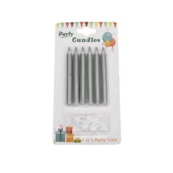 Overig Taartkaarsjes met houders Zilver 6st.*** Kaarsjes En Vuurwerk