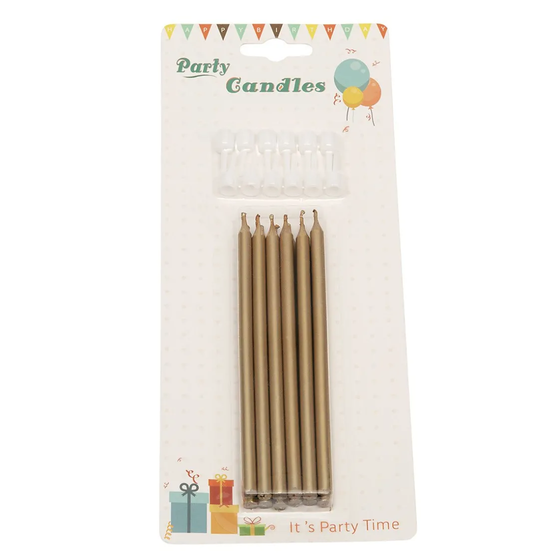 BrandNewCake Taartkaarsjes met houders Lang Goud 12st.* Kaarsjes En Vuurwerk