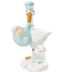 Overig Taartopper Ooievaar Blauw Polystone 9cm* Geboortefiguren