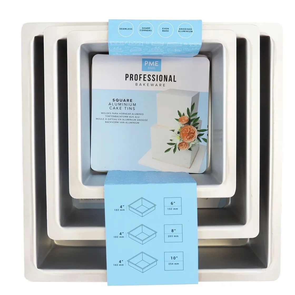 PME Taartpan Vierkant 10cm(h) Set/3* Vierkante Bakvormen