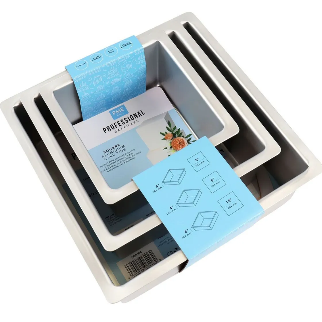 PME Taartpan Vierkant 10cm(h) Set/3* Vierkante Bakvormen