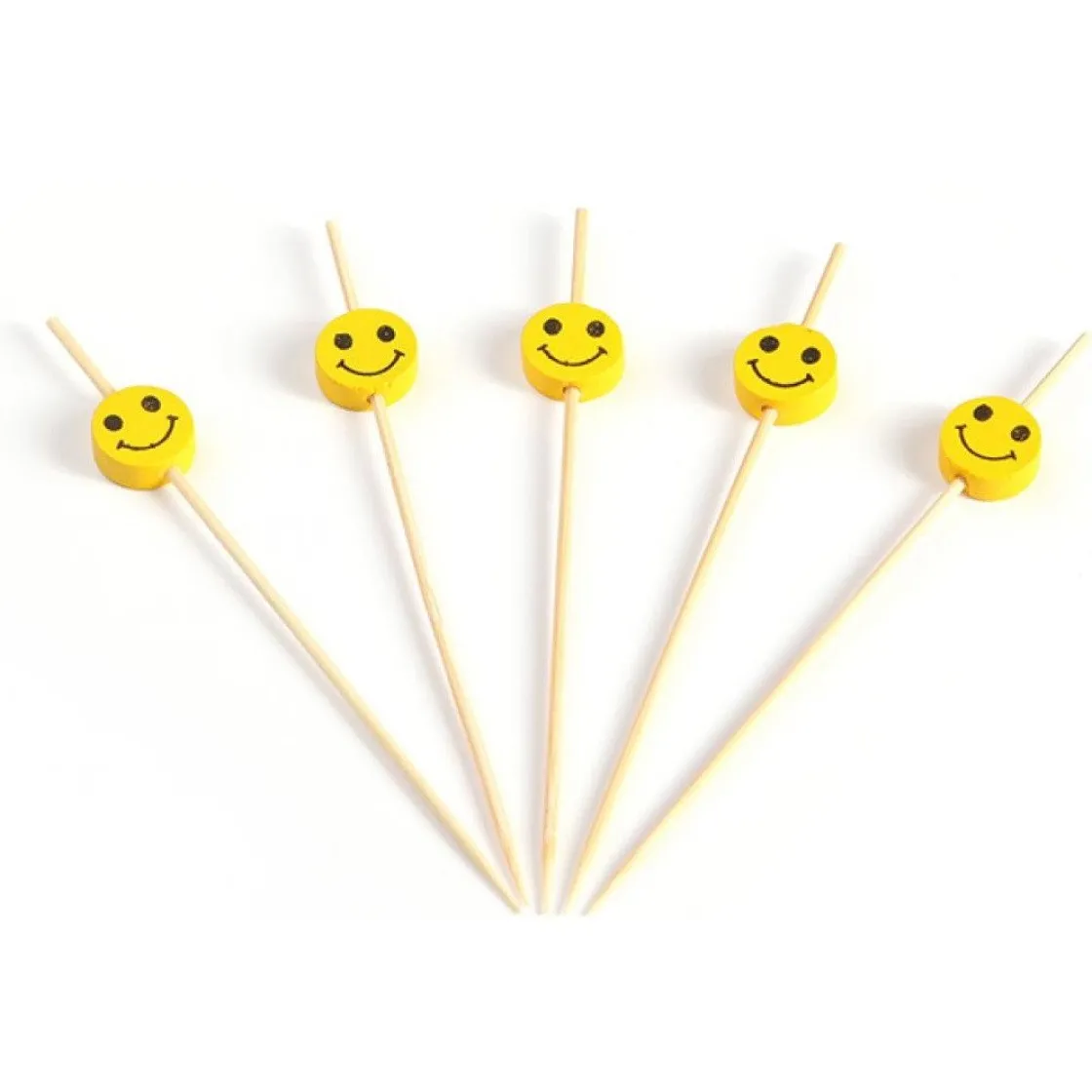 Overig Taartprikker Bamboe Smiley 12cm 150st.* Ijsprikkers|Prikkers En Ringen