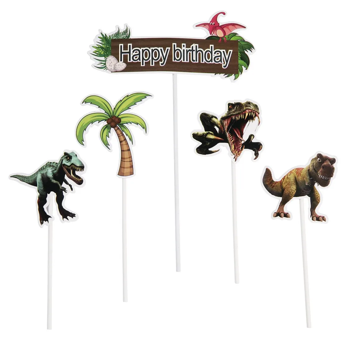 Overig Taarttopper Dino's Happy Birthday 5st.*** Prikkers En Ringen