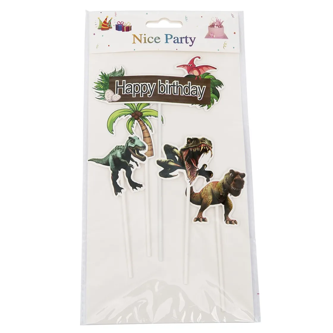 Overig Taarttopper Dino's Happy Birthday 5st.*** Prikkers En Ringen