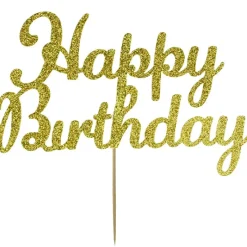 Culpitt Taarttopper Happy Birthday Goud 15x8cm* Ijsprikkers|Prikkers En Ringen