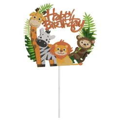 Overig Taarttopper Jungle Dieren Happy Birthday* Prikkers En Ringen