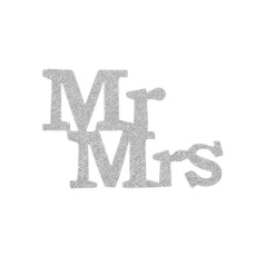 Overig Taarttopper Mr & Mrs Kunststof Zilver 11cm 4st* Bruidsparen
