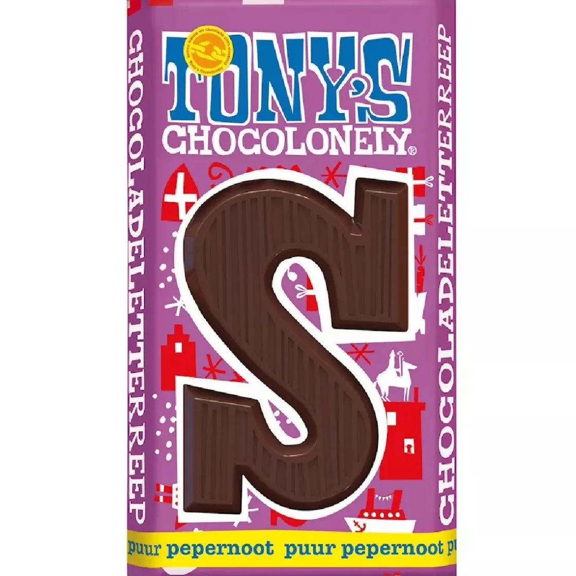 Tony's Chocolonely Letterreep Puur Pepernoot - S - 180g* Snoepgoed|Chocolade Decoraties