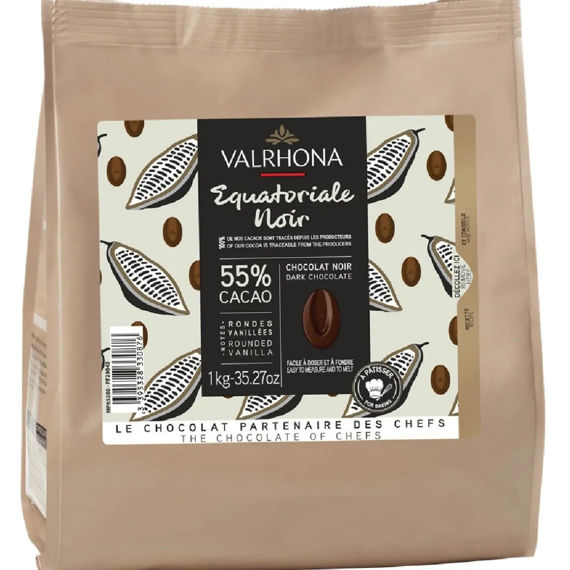 Valrhona Chocolade Druppels Puur Equatoriale (55%) 1kg* Chocolade|Chocolade Druppels