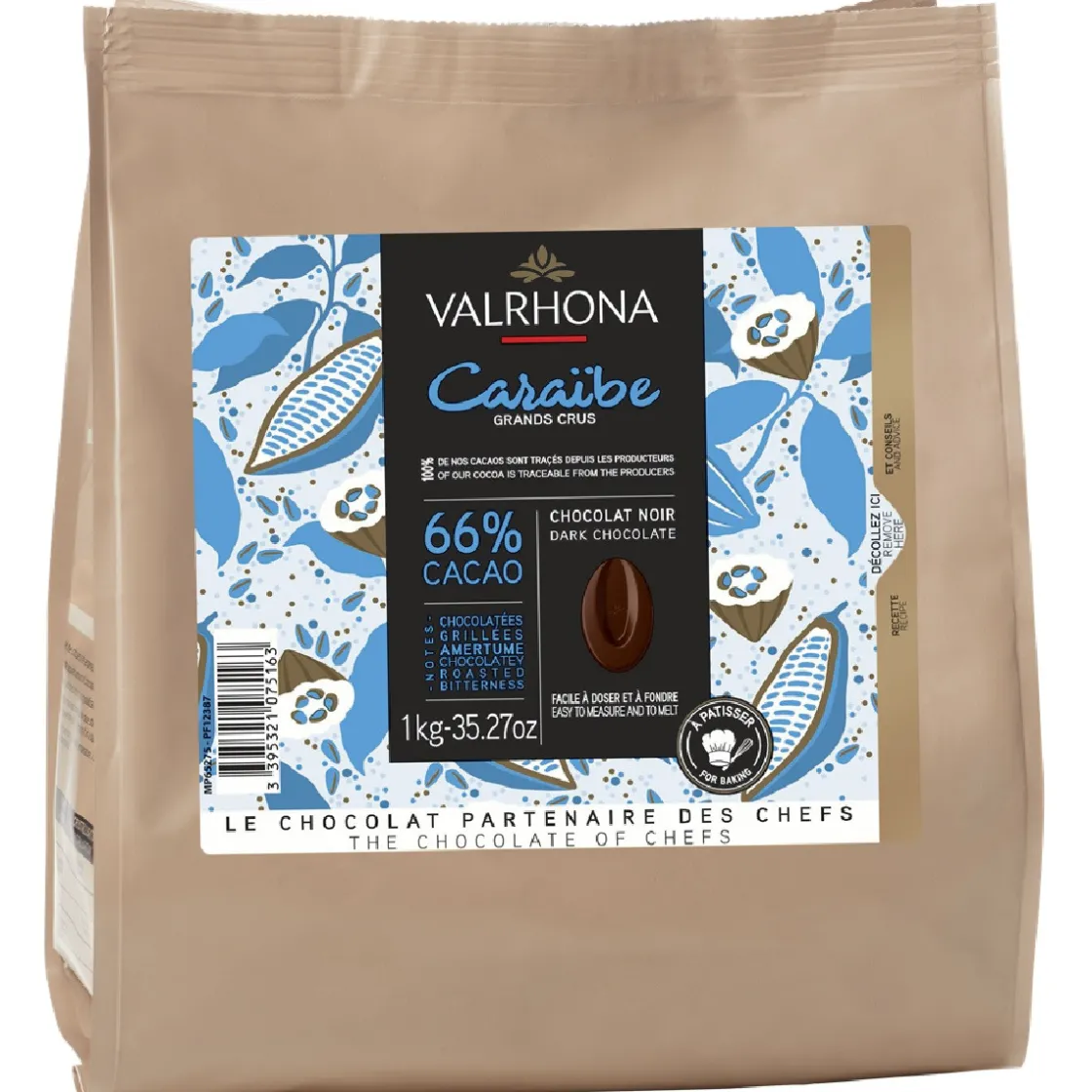 Valrhona Chocolade Druppels Puur Caraïbe (66%) 1kg* Chocolade|Chocolade Druppels