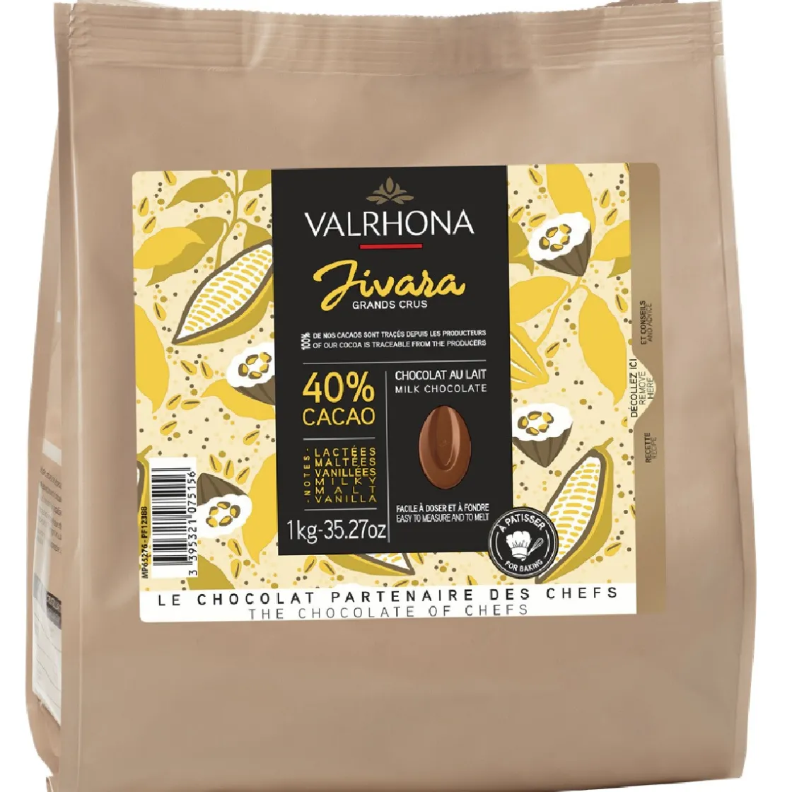 Valrhona Chocolade Druppels Melk Jivara (40%) 1kg* Chocolade|Chocolade Druppels