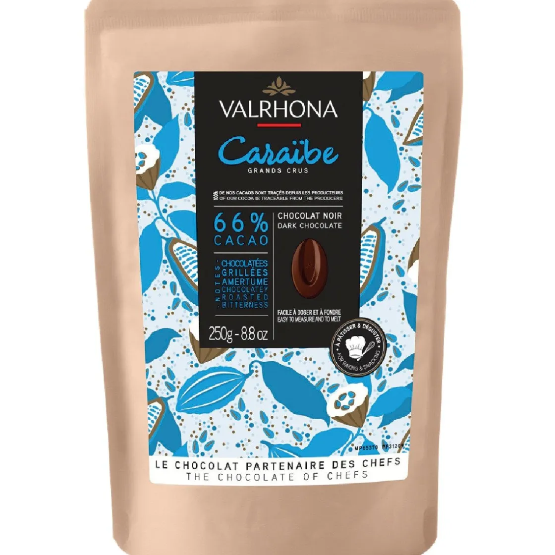 Valrhona Chocolade Druppels Puur Caraïbe (66%) 250g* Chocolade|Chocolade Druppels
